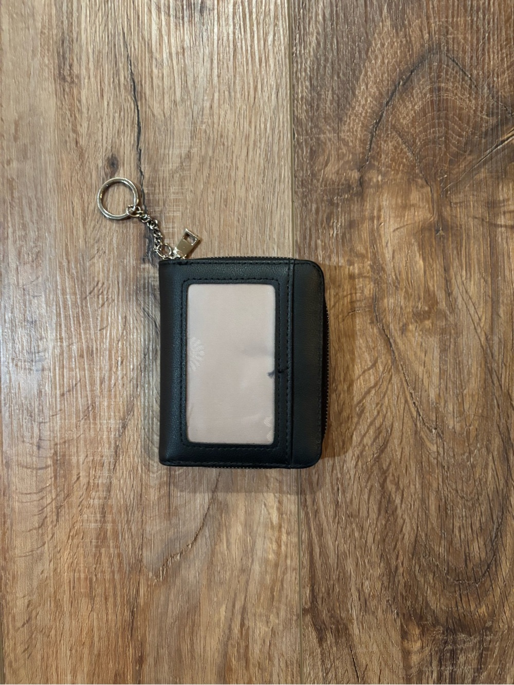Black RFID Zip Wallet Keychain with Clear ID Window